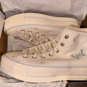 Elegant Cream High-Top Sneakers with Butterfly Design